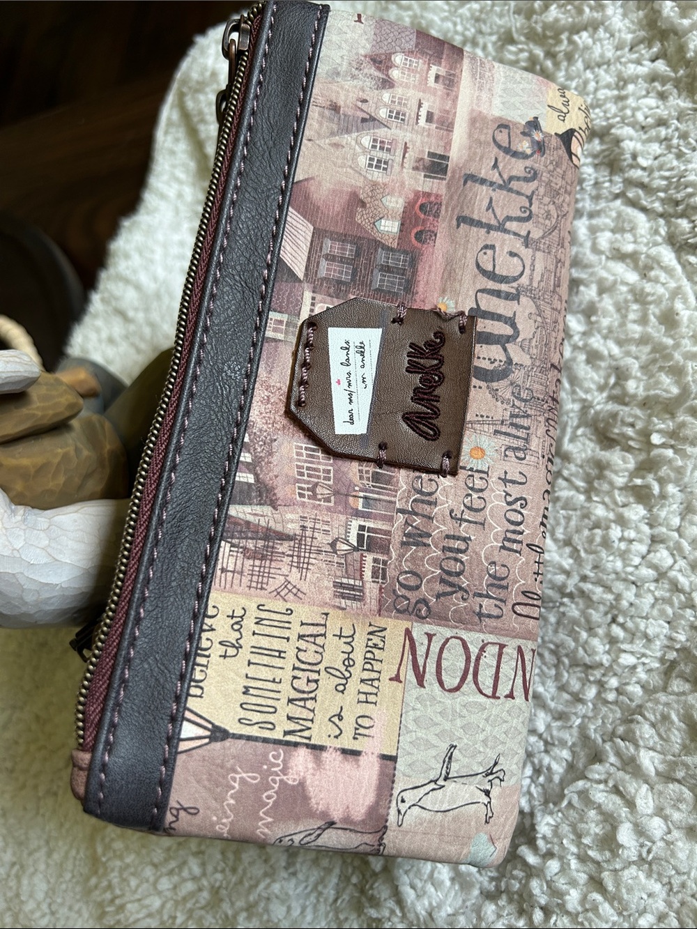 Anuschka Pink & Brown Printed Zip Wallet